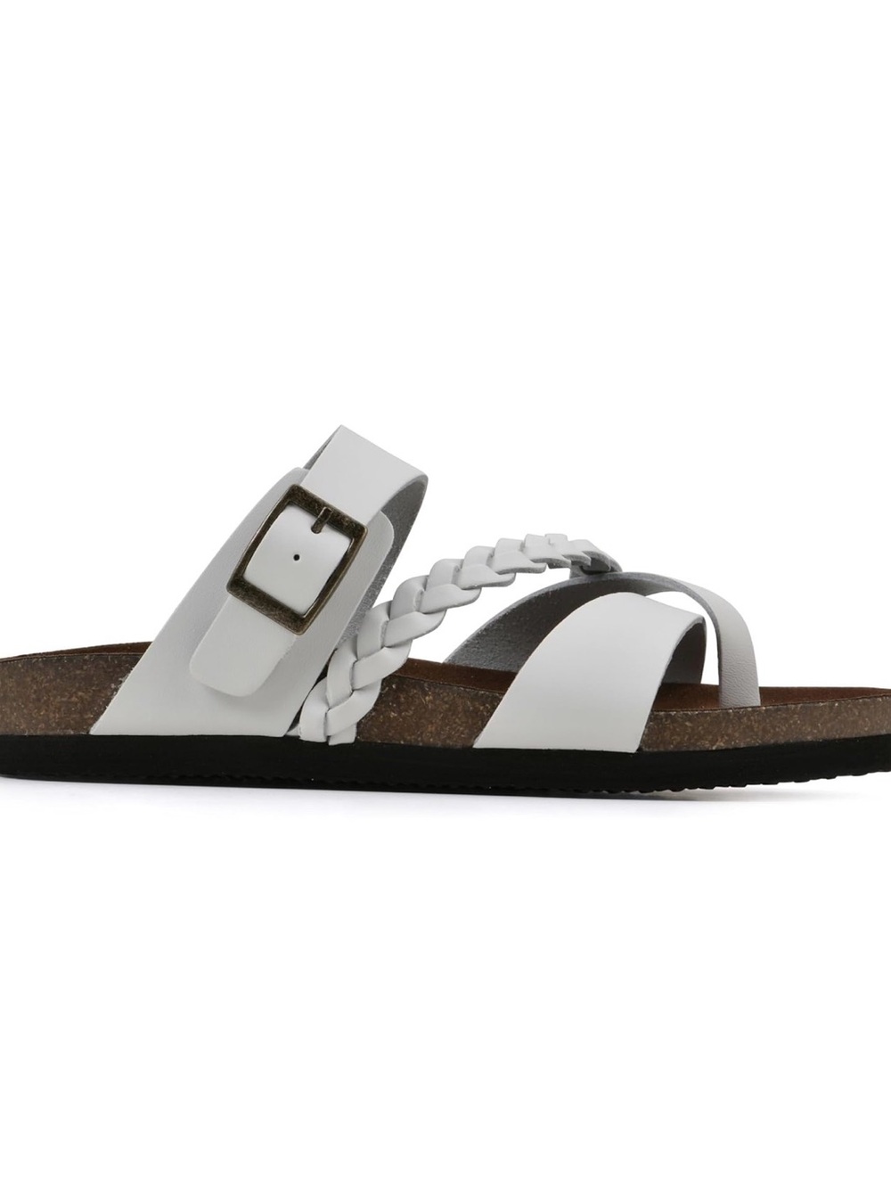 White Mountain Women's White Braided Toe-Ring Slide Sandals with Buckle - Picture 5 of 8
